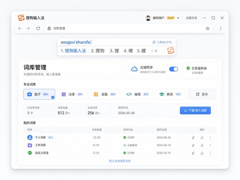 搜狗输入法细胞词库检索与同步设置UI面板